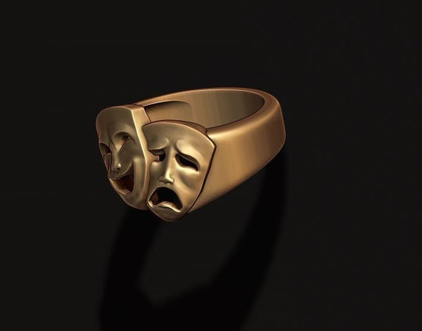 Comedy tragedy ring, gold comedy tragedy ring, silver comedy ring