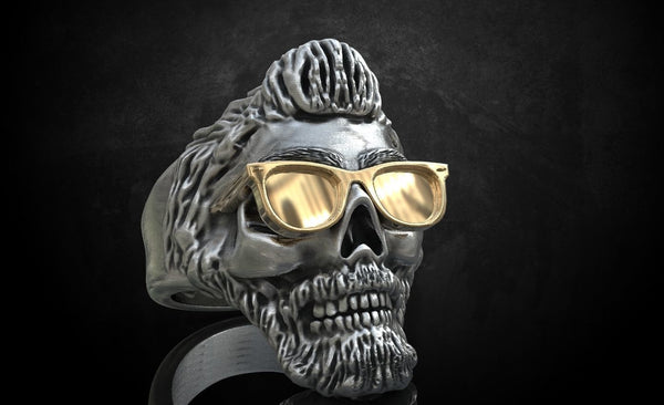 Skull Ring with Glasses - Gold Skull Ring